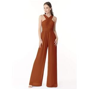 NWT Azazie Berdie Halter Wide Leg Chiffon Paprika Orange Bridesmaid Jumpsuit